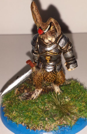 Hare Warrior from Oathsworn Miniatures, painted by me sometime in 2017.